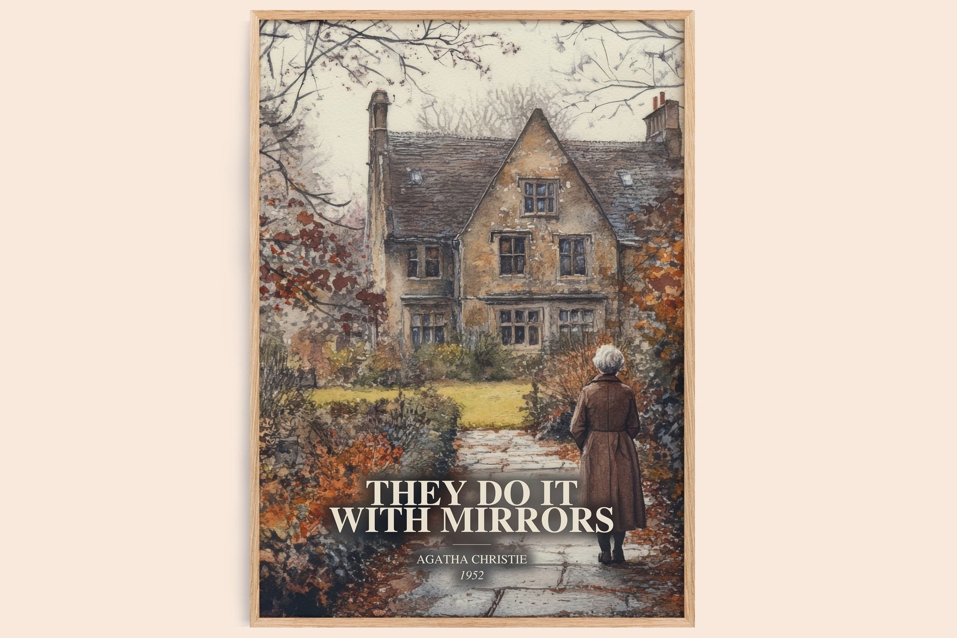 They Do It With Mirrors watercolour book poster by Agatha Christie – framed literary art print