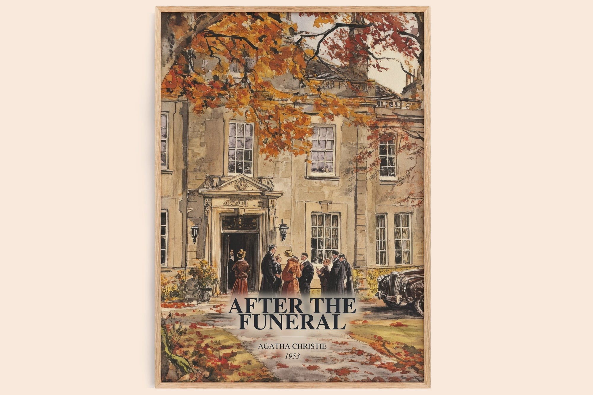 After The Funeral watercolour book poster by Agatha Christie – framed literary art print