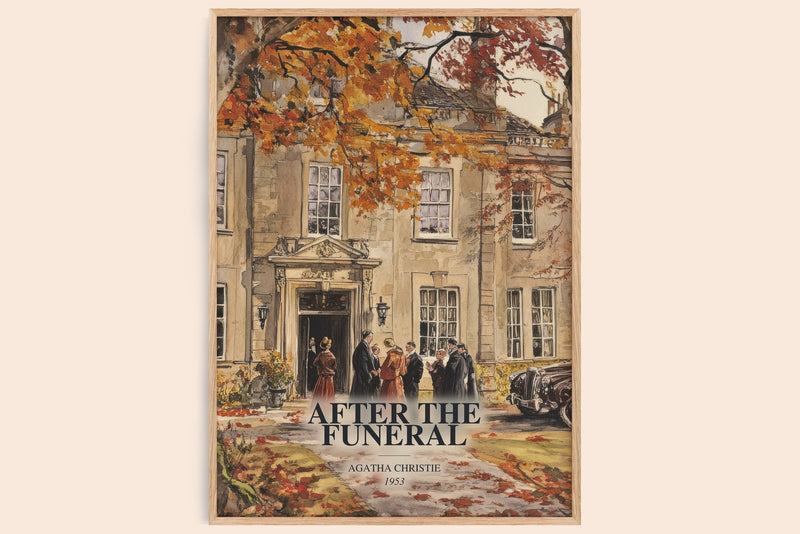 After The Funeral watercolour book poster by Agatha Christie – framed literary art print