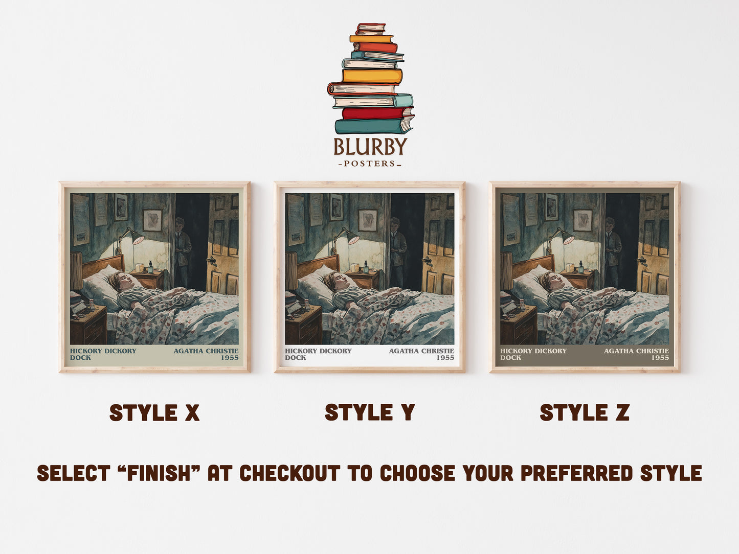 Hickory Dickory Dock literary art print colour and style options – Agatha Christie book art