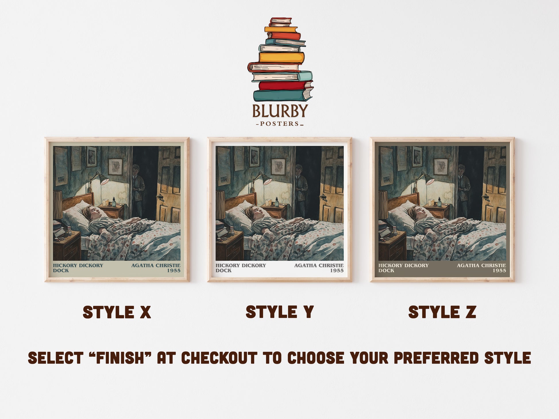 Hickory Dickory Dock literary art print colour and style options – Agatha Christie book art