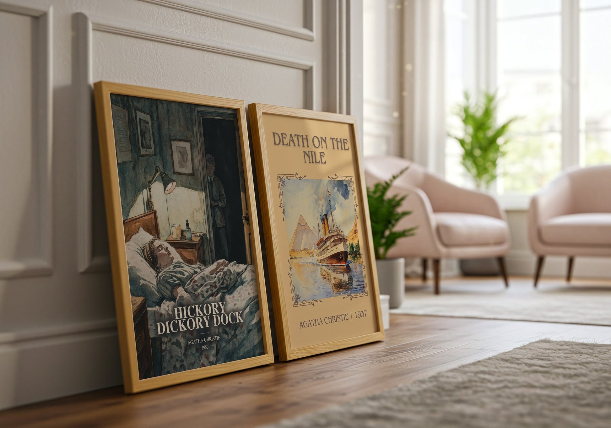 Hickory Dickory Dock watercolour print framed by window – literary home decor