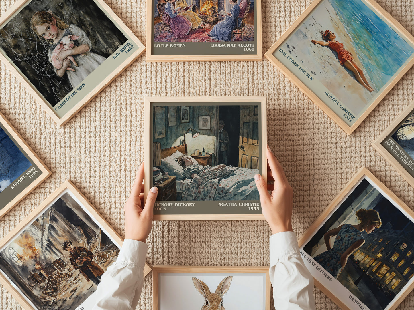 Hickory Dickory Dock literary print on bookshelf – Agatha Christie fan gift
