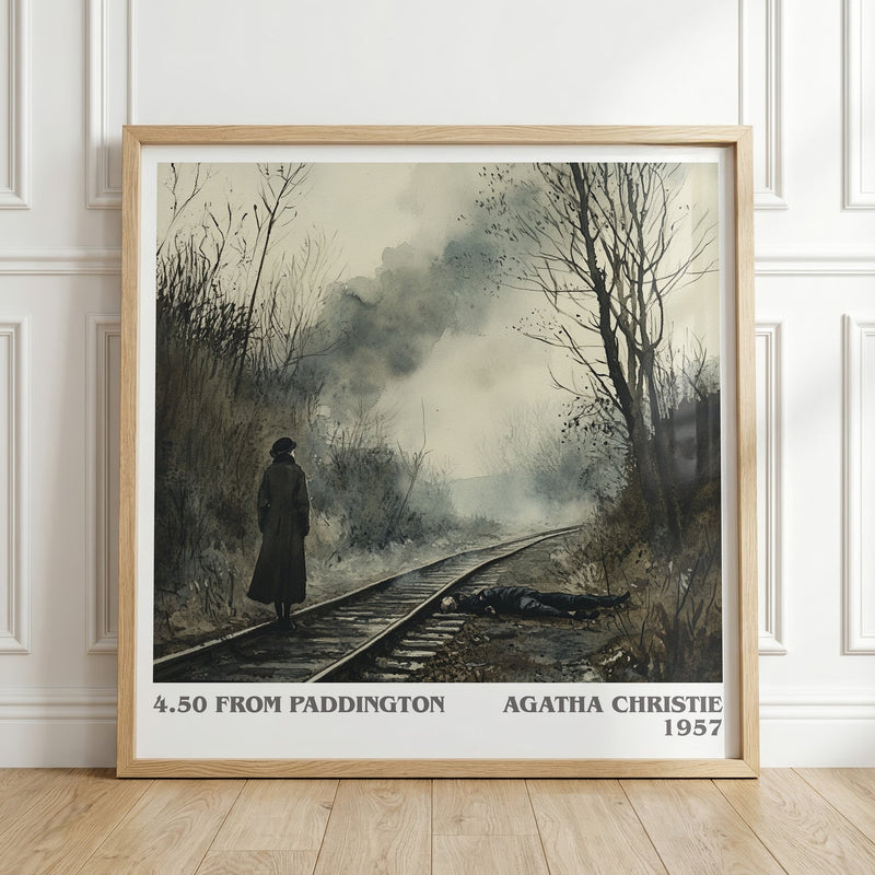 4.50 from Paddington literary print in frame leaning in hallway – mystery wall art