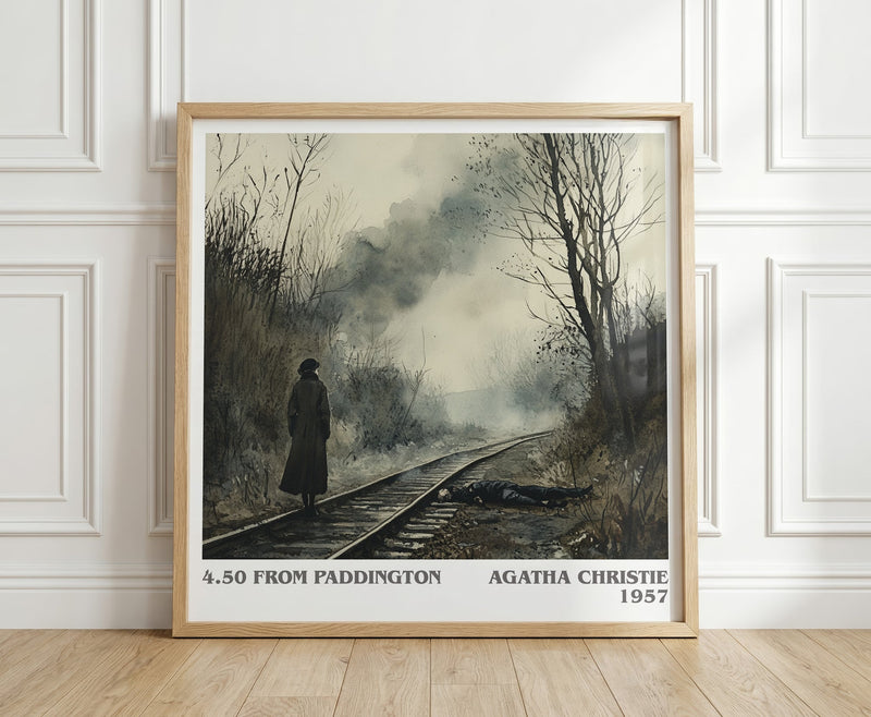 4.50 from Paddington literary print in frame leaning in hallway – mystery wall art