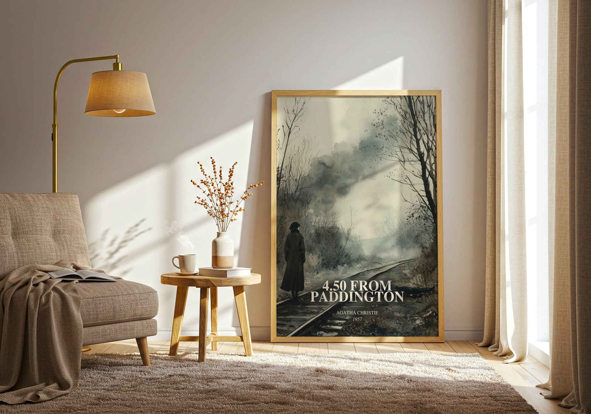 4.50 From Paddington watercolour print in frame leaning in hallway – mystery wall art