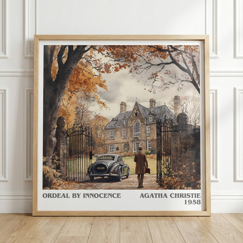 Ordeal by Innocence literary print in frame leaning in hallway – mystery wall art
