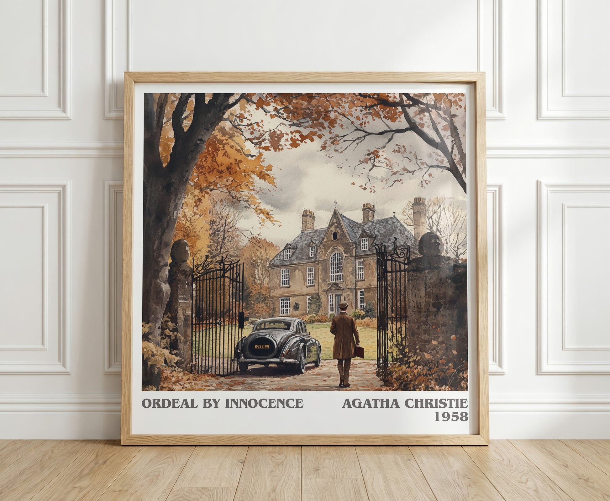 Ordeal by Innocence literary print in frame leaning in hallway – mystery wall art