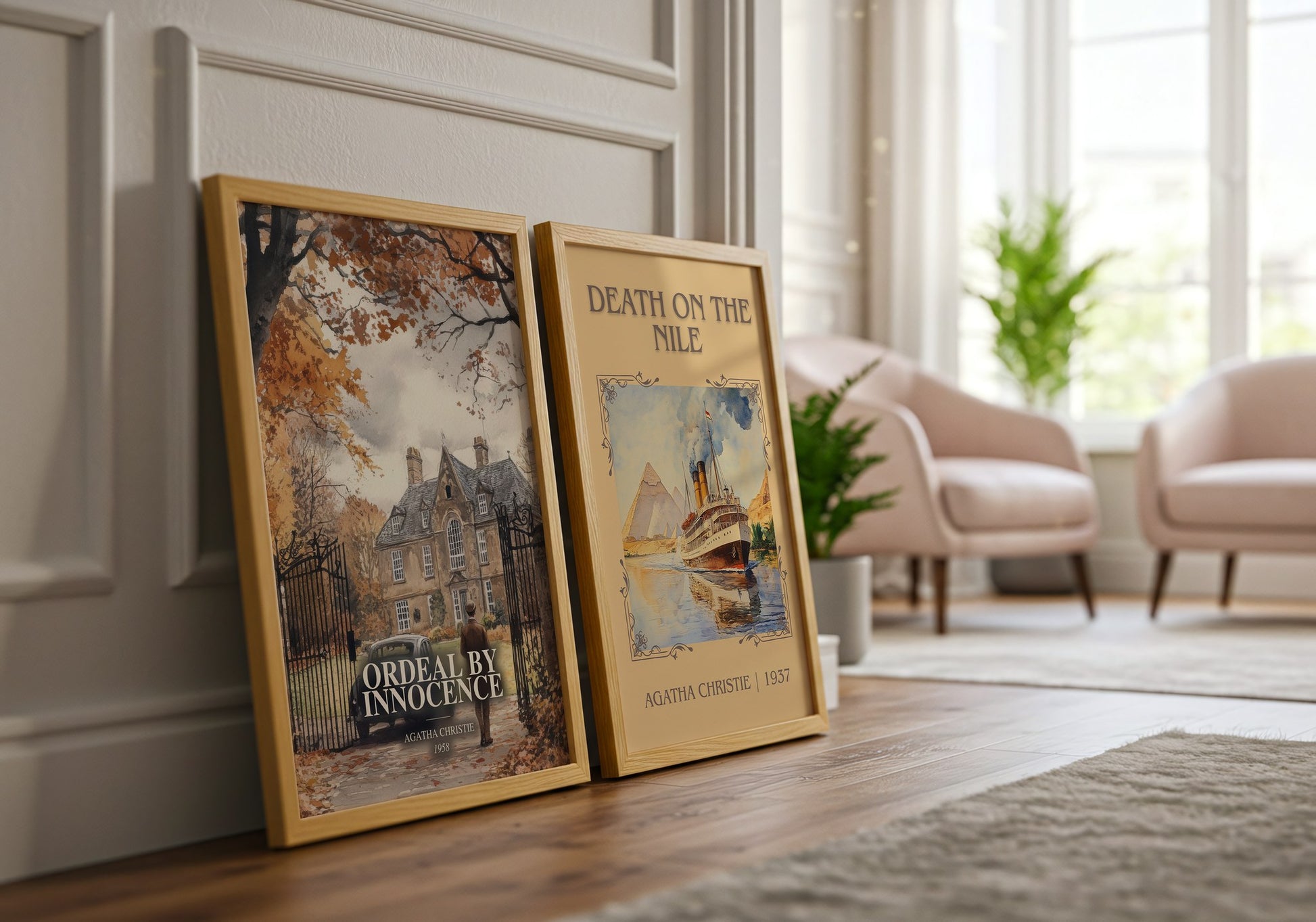 Ordeal By Innocence watercolour print framed by window – literary home decor
