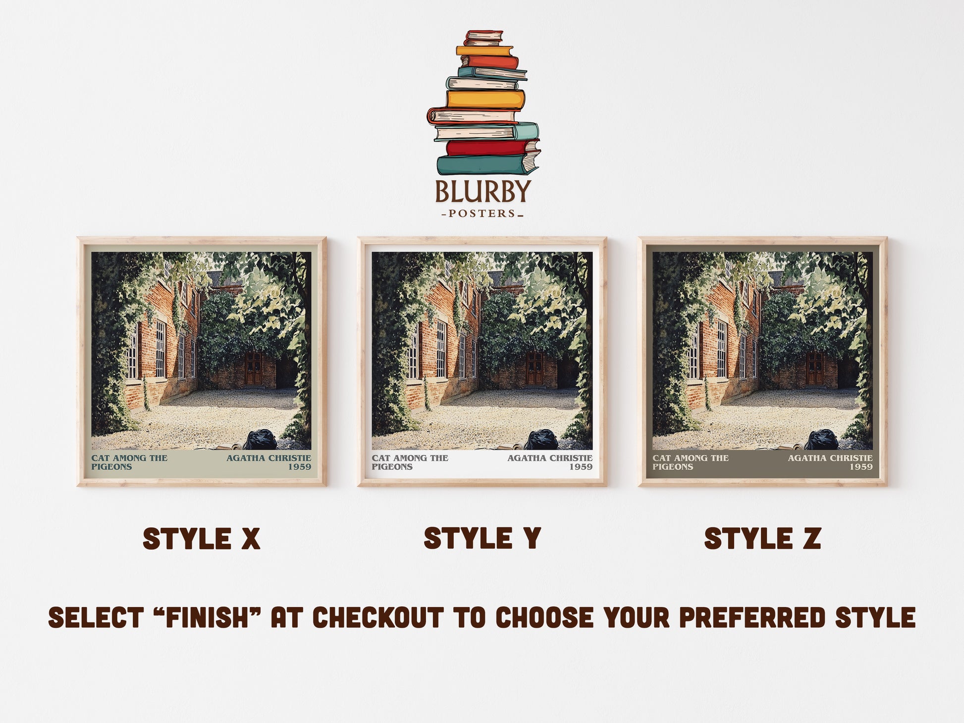Cat Among the Pigeons literary art print colour and style options – Agatha Christie book art