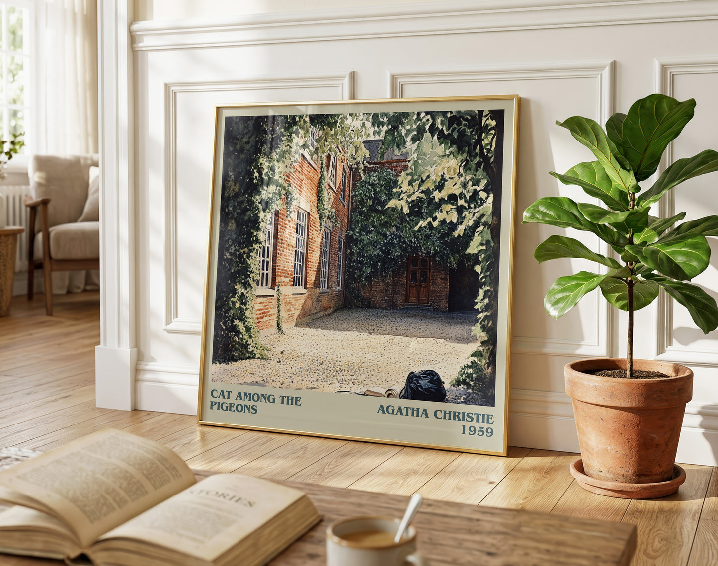 Cat Among the Pigeons literary poster paired in gallery wall – literary art prints