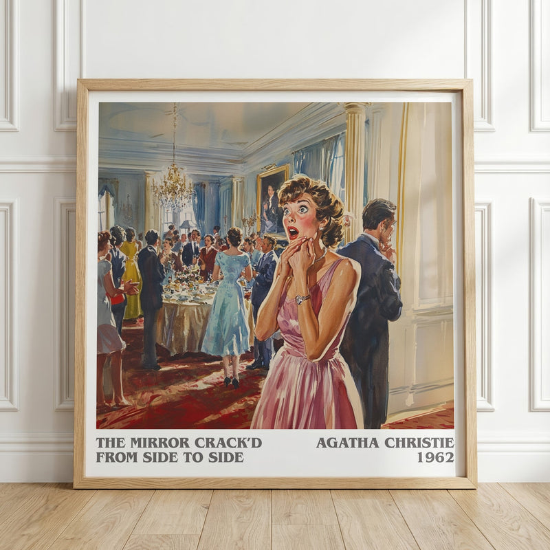 The Mirror Crack'd from Side to Side literary print in frame leaning in hallway – mystery wall art