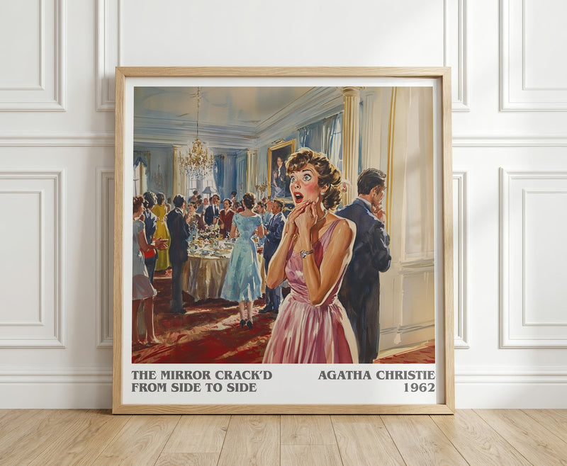 The Mirror Crack'd from Side to Side literary print in frame leaning in hallway – mystery wall art
