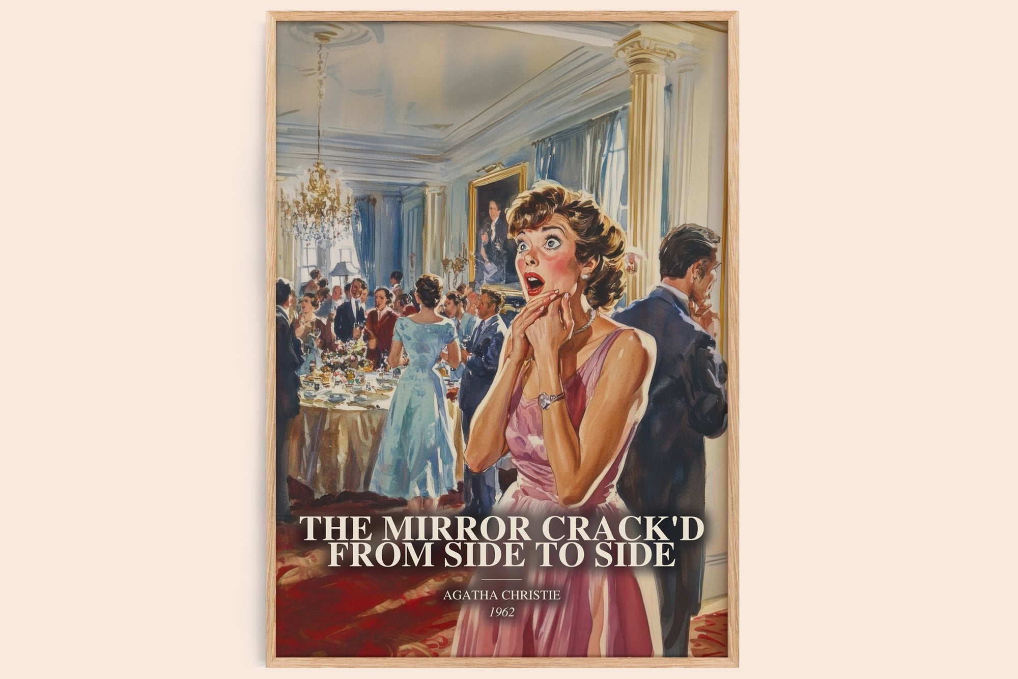 The Mirror Crack'D From Side To Side watercolour book poster by Agatha Christie – framed literary art print
