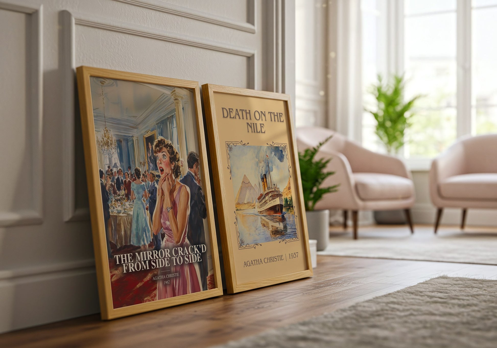 The Mirror Crack'D From Side To Side watercolour print framed by window – literary home decor