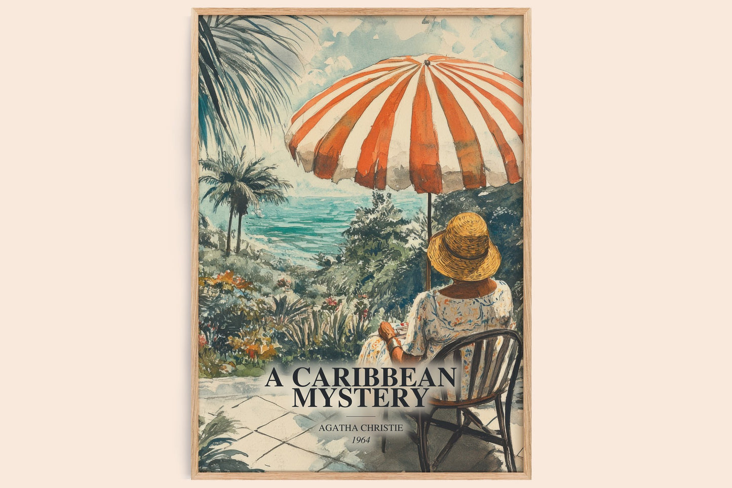 A Caribbean Mystery watercolour book poster by Agatha Christie – framed literary art print