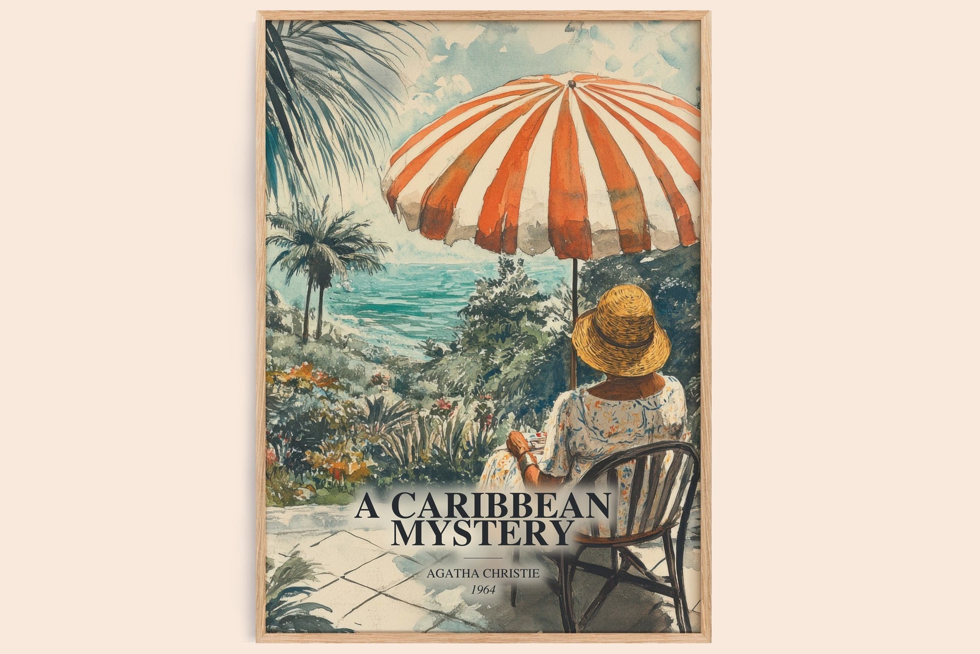 A Caribbean Mystery watercolour book poster by Agatha Christie – framed literary art print