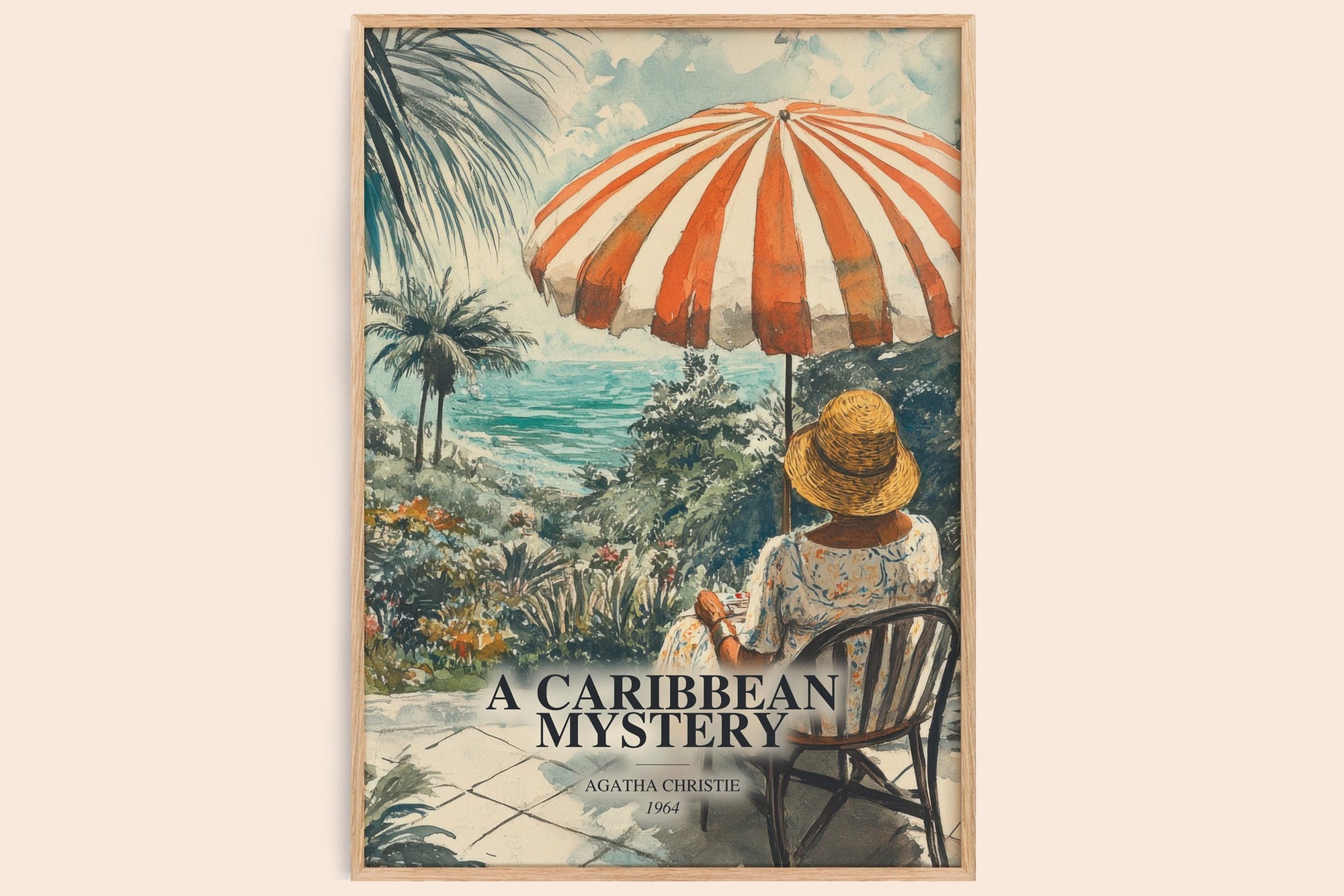 A Caribbean Mystery watercolour book poster by Agatha Christie – framed literary art print