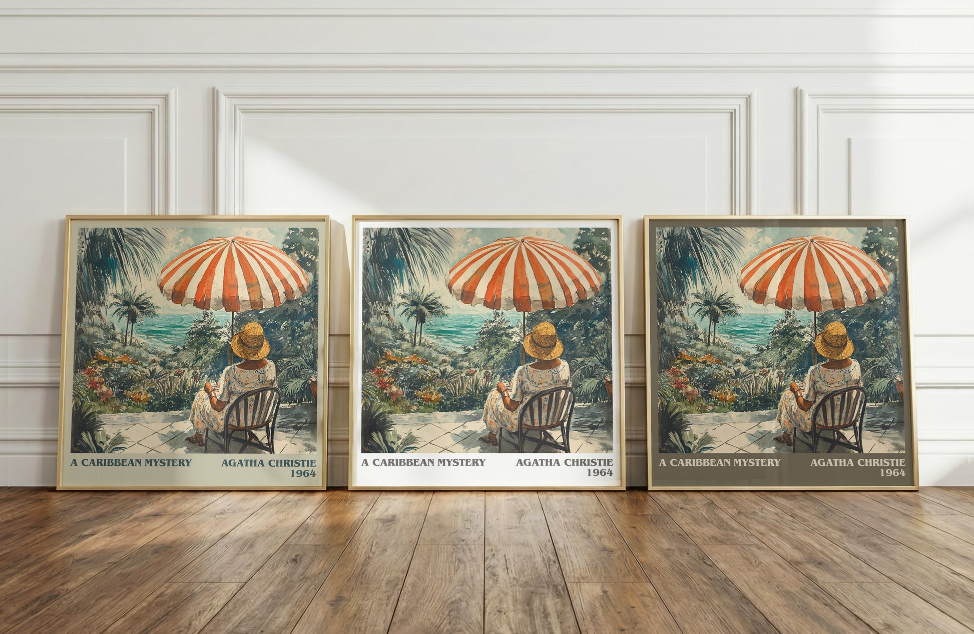 A Caribbean Mystery literary print framed by window – literary home decor