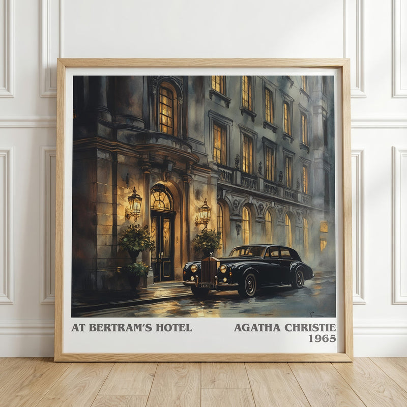At Bertram's Hotel literary print in frame leaning in hallway – mystery wall art