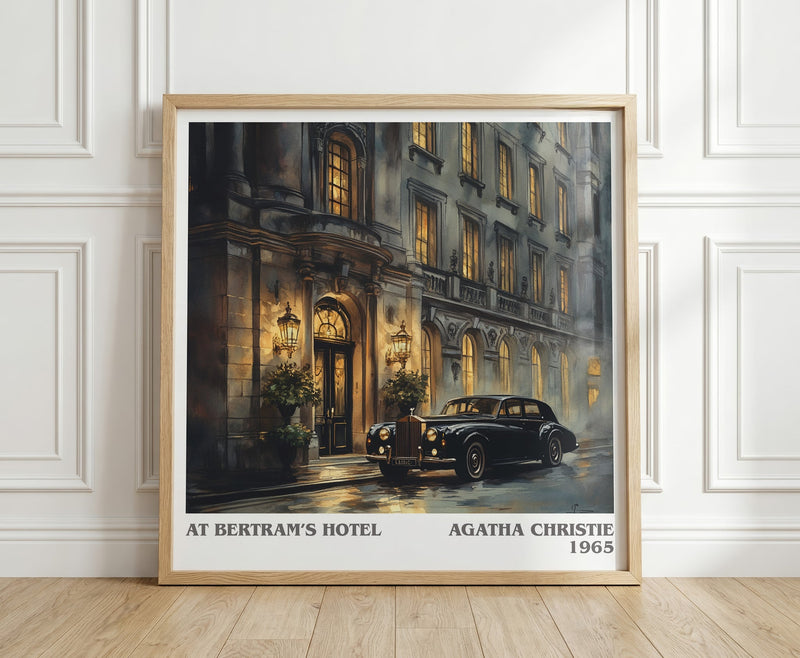 At Bertram's Hotel literary print in frame leaning in hallway – mystery wall art