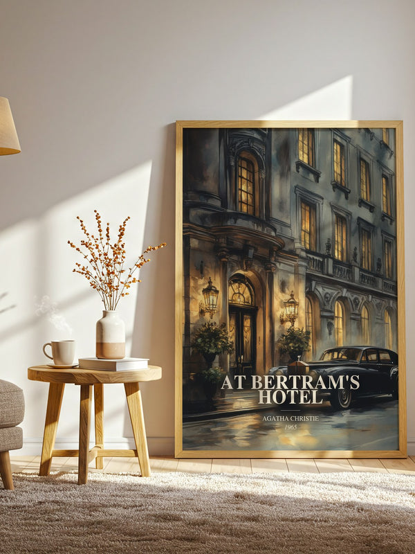 At Bertram'S Hotel watercolour print in frame leaning in hallway – mystery wall art