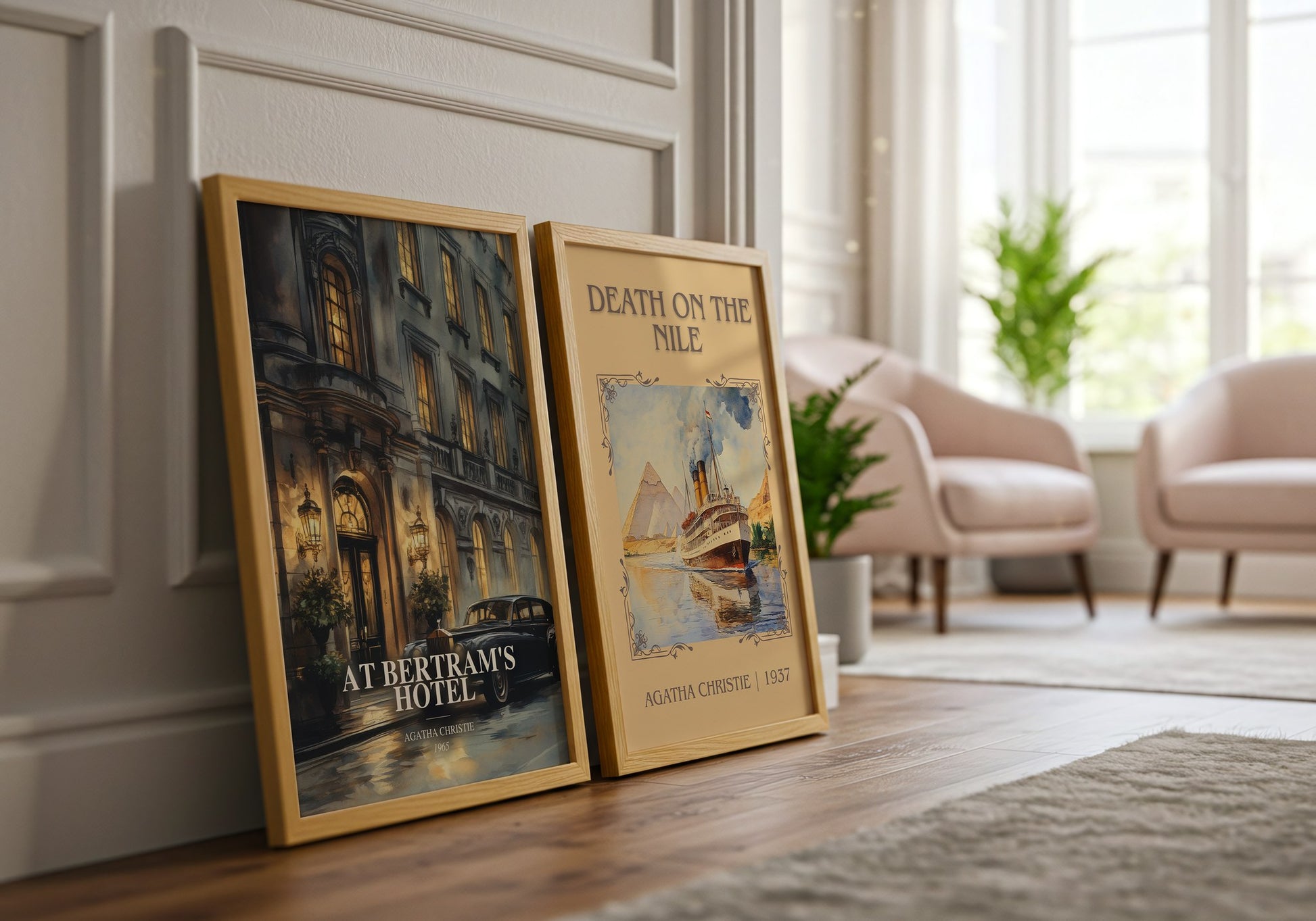 At Bertram'S Hotel watercolour print framed by window – literary home decor