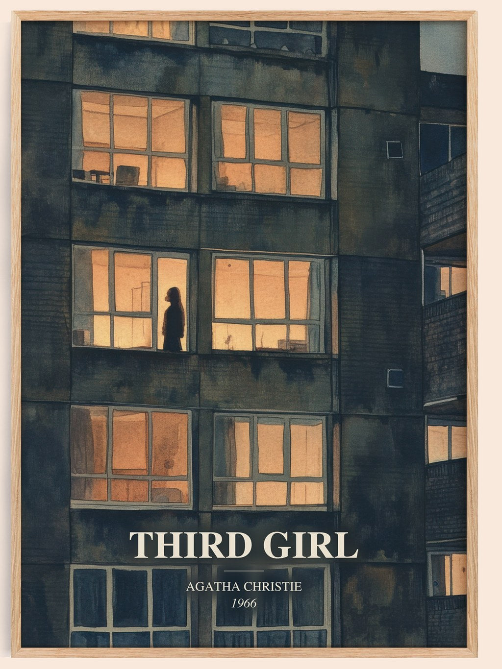 Third Girl watercolour book poster by Agatha Christie – framed literary art print