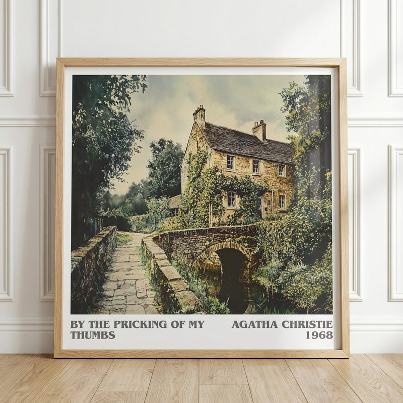 By the Pricking of My Thumbs literary print in frame leaning in hallway – mystery wall art