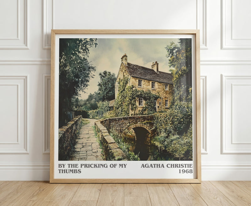 By the Pricking of My Thumbs literary print in frame leaning in hallway – mystery wall art