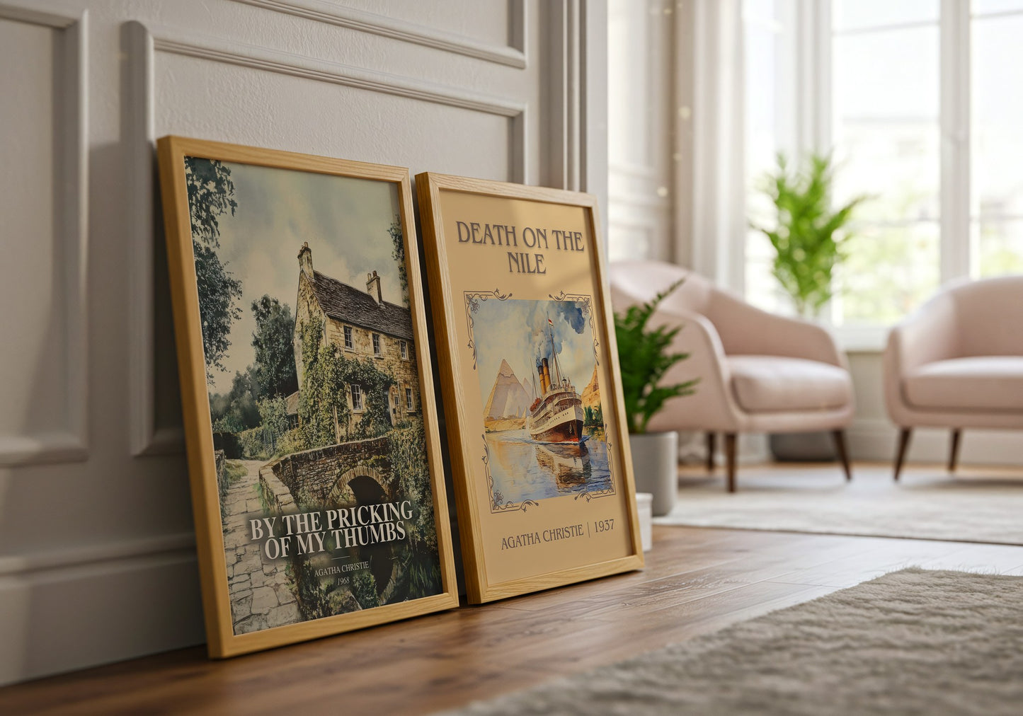 By The Pricking Of My Thumbs watercolour print framed by window – literary home decor