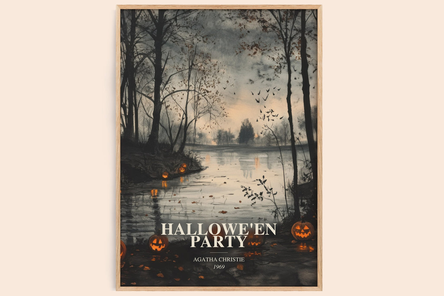 Hallowe'En Party watercolour book poster by Agatha Christie – framed literary art print