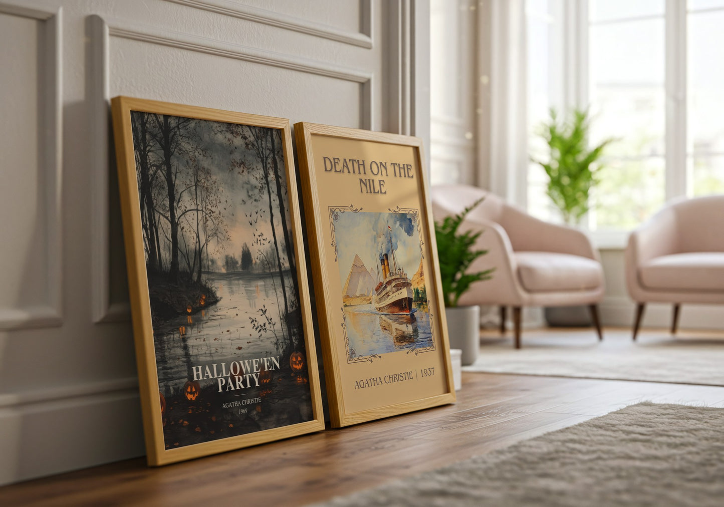 Hallowe'En Party watercolour print framed by window – literary home decor