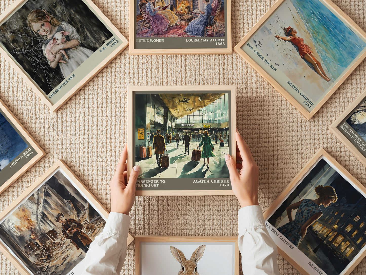 Passenger to Frankfurt literary print on bookshelf – Agatha Christie fan gift
