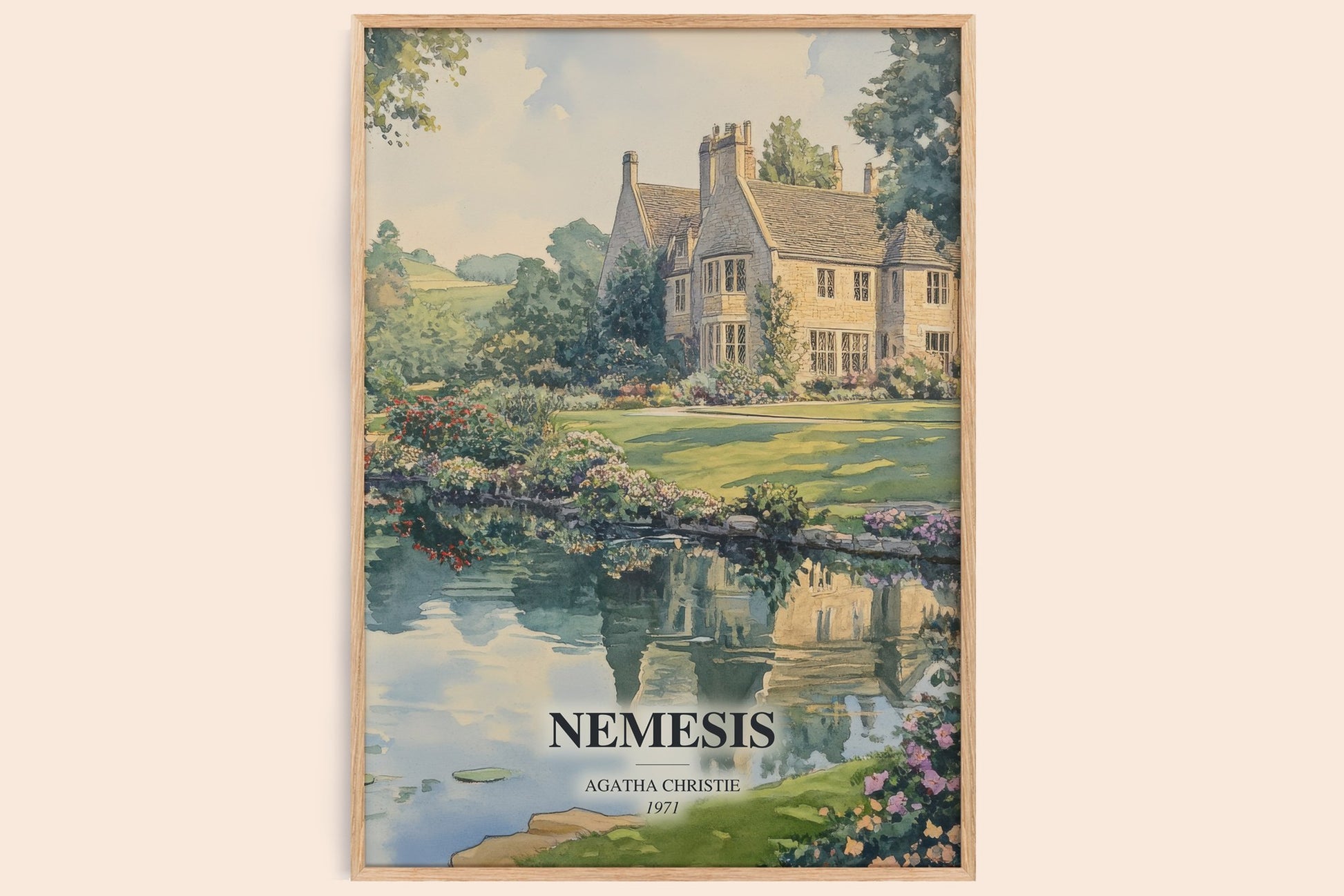 Nemesis watercolour book poster by Agatha Christie – framed literary art print