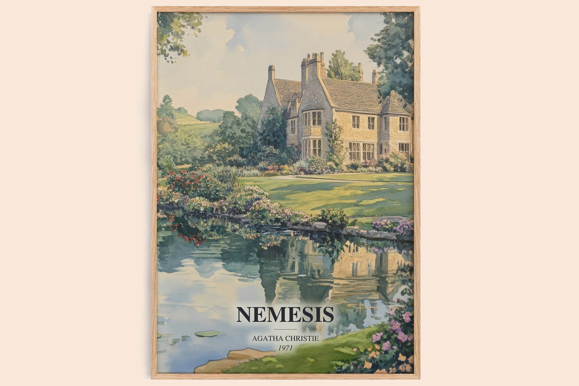 Nemesis watercolour book poster by Agatha Christie – framed literary art print