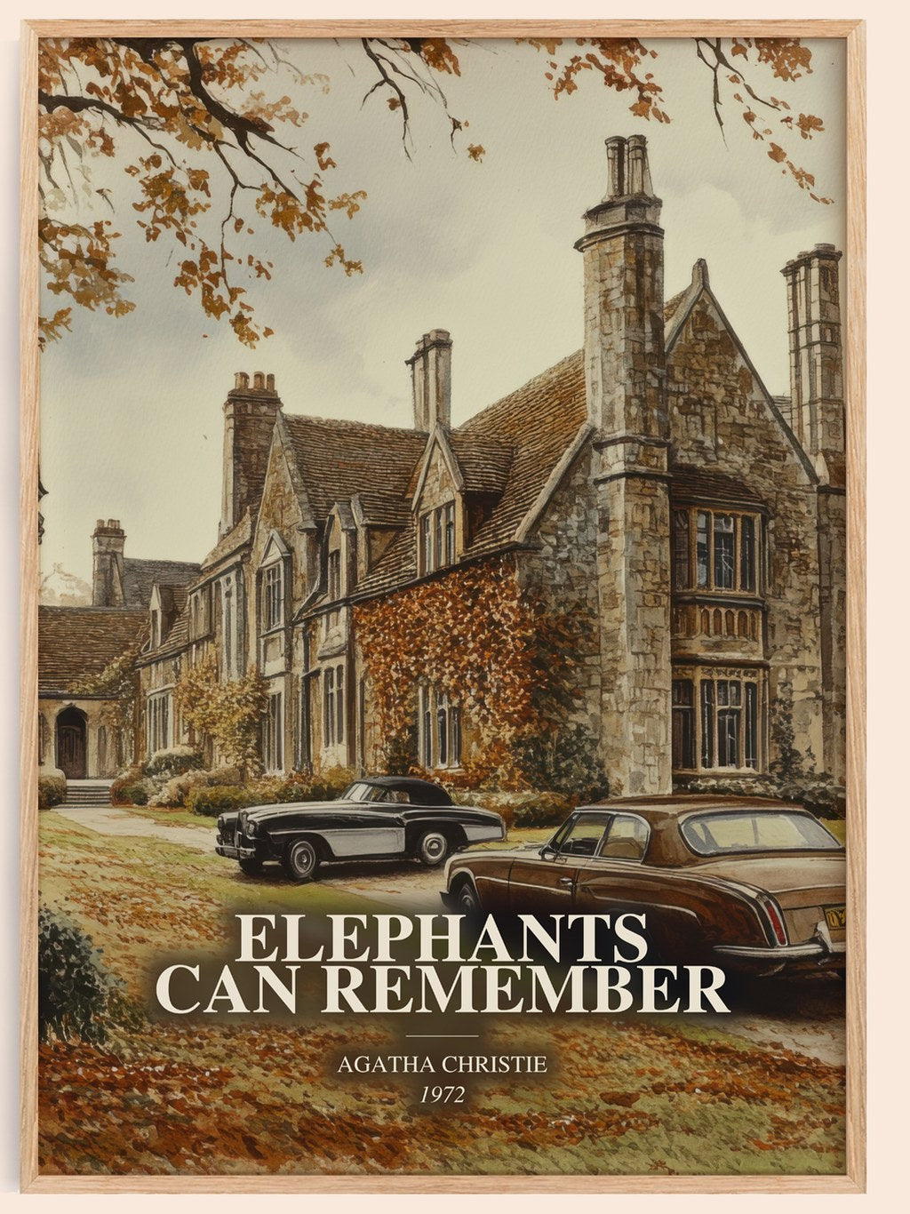Elephants Can Remember watercolour book poster by Agatha Christie – framed literary art print