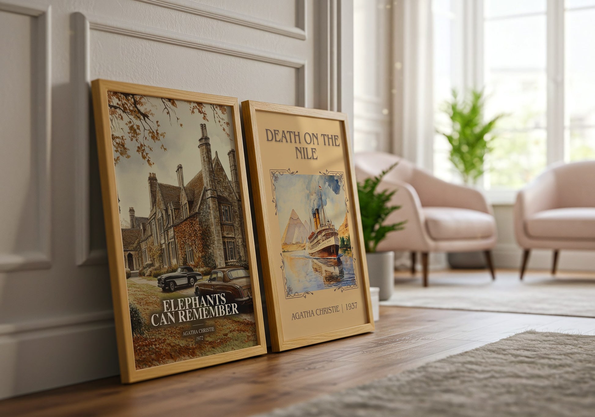 Elephants Can Remember watercolour print framed by window – literary home decor