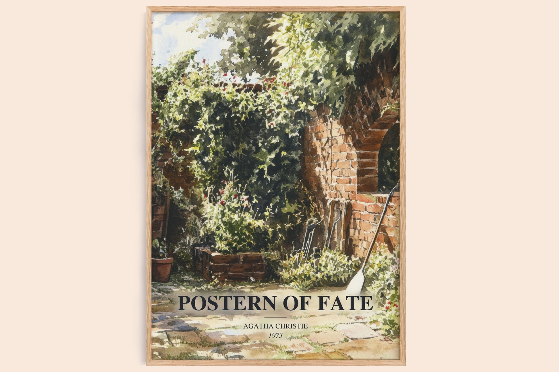 Postern Of Fate watercolour book poster by Agatha Christie – framed literary art print