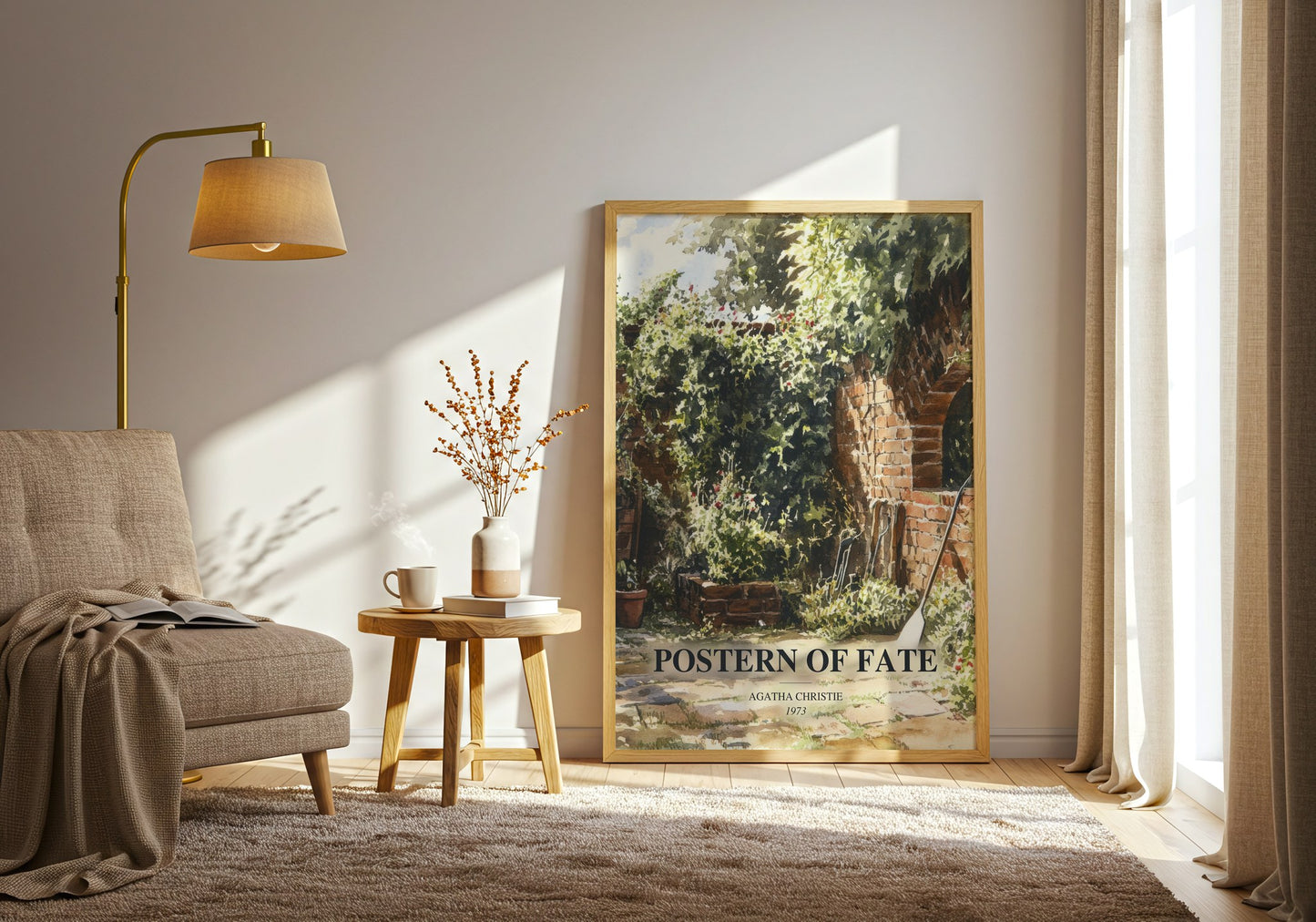 Postern Of Fate watercolour print in frame leaning in hallway – mystery wall art