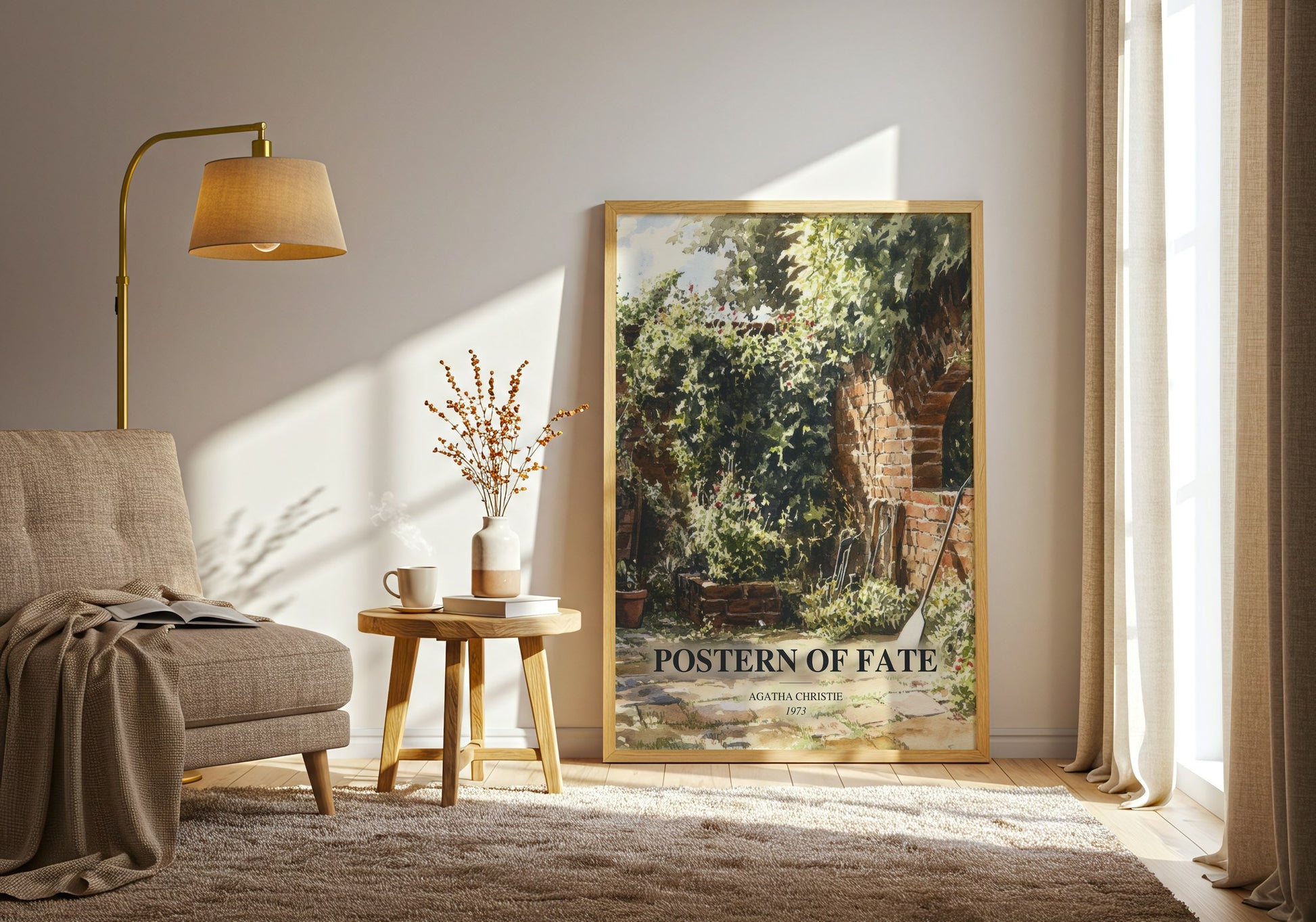 Postern Of Fate watercolour print in frame leaning in hallway – mystery wall art
