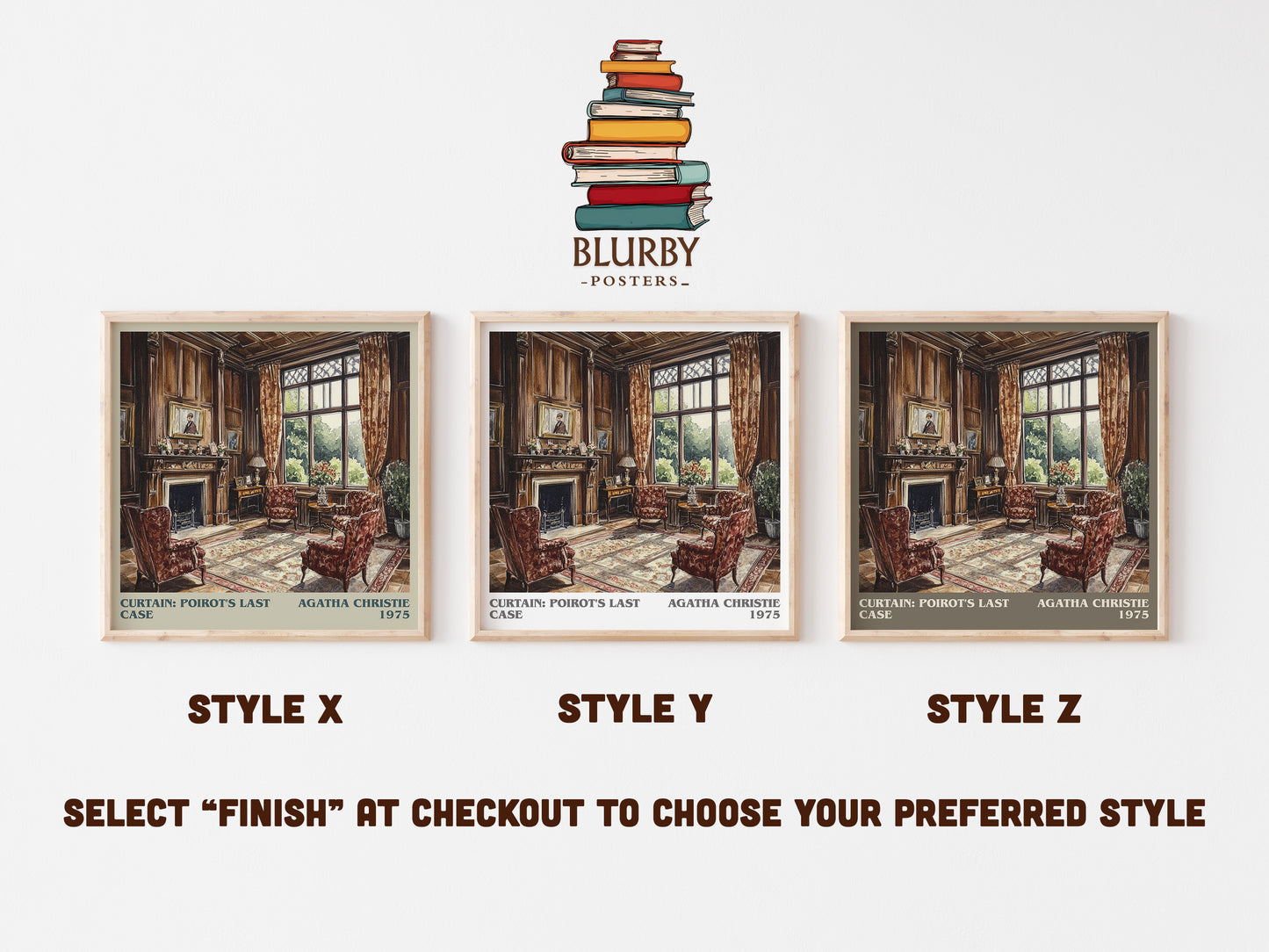 Curtain: Poirot's Last Case literary art print colour and style options – Agatha Christie book art