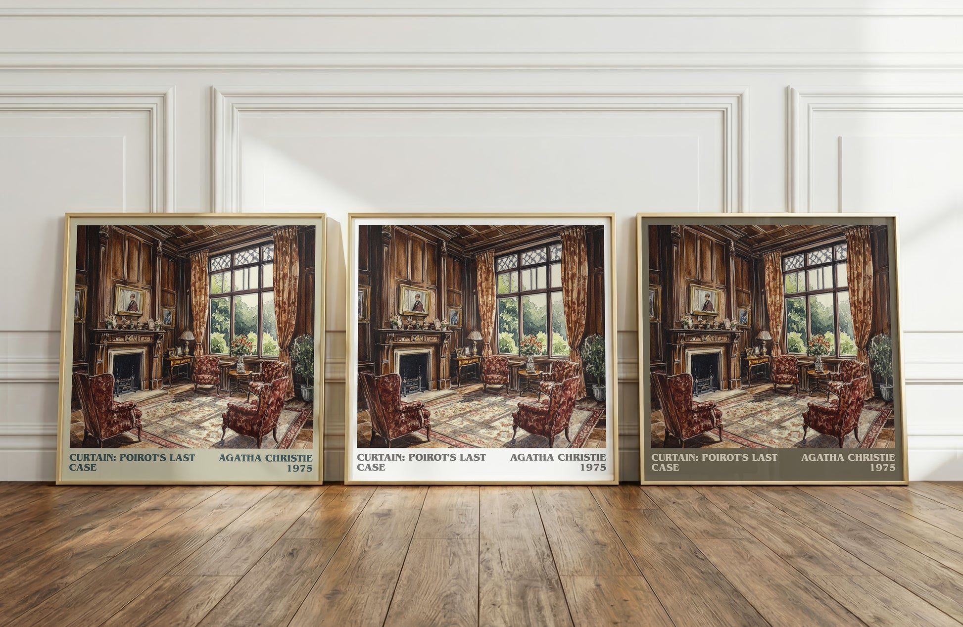 Curtain: Poirot's Last Case literary print framed by window – literary home decor