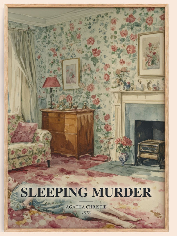 Sleeping Murder watercolour book poster by Agatha Christie – framed literary art print