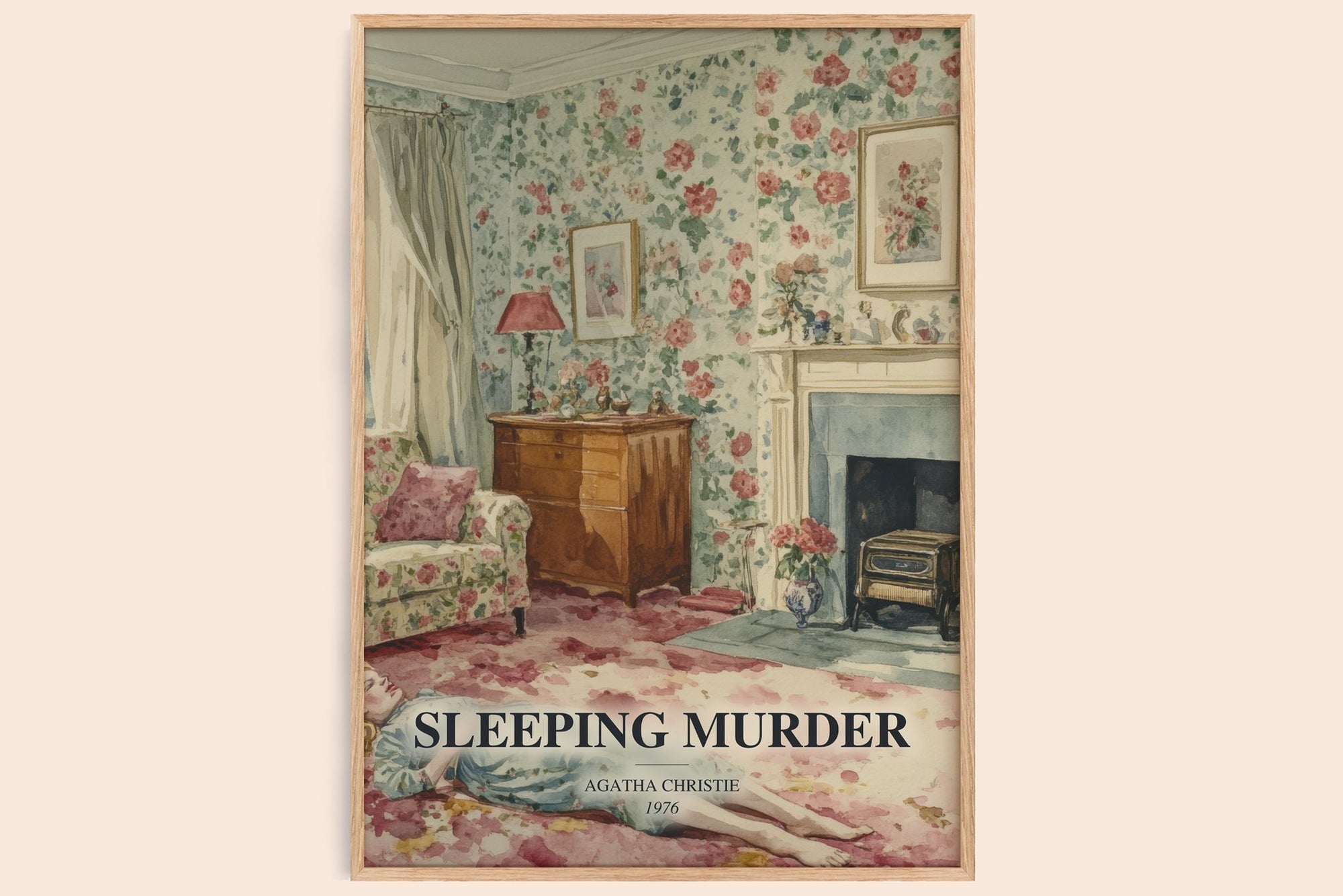 Sleeping Murder watercolour book poster by Agatha Christie – framed literary art print
