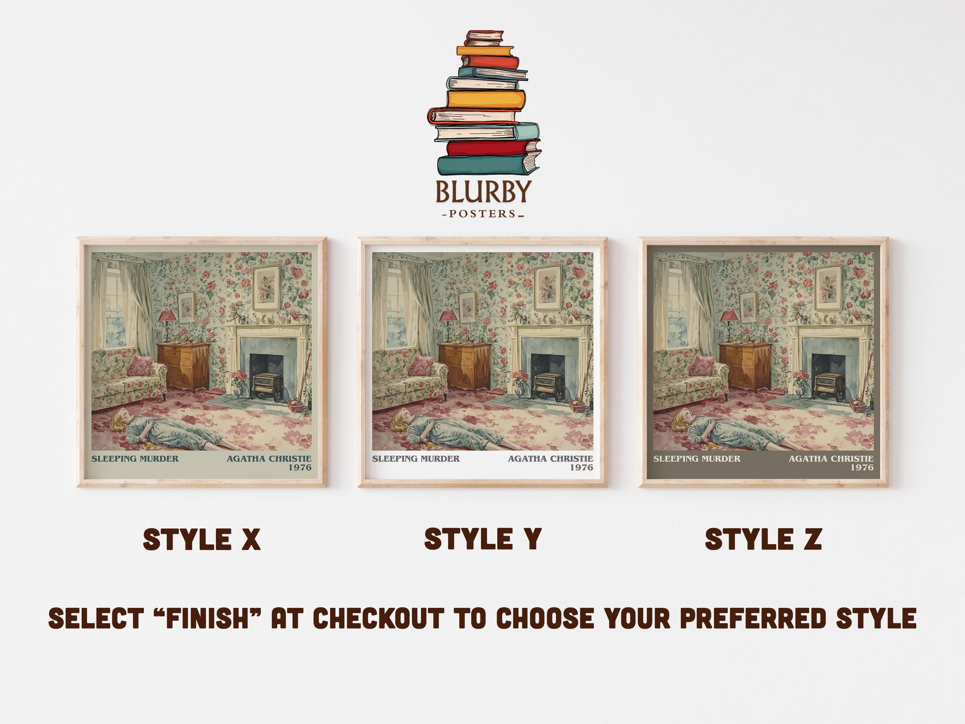 Sleeping Murder literary art print colour and style options – Agatha Christie book art