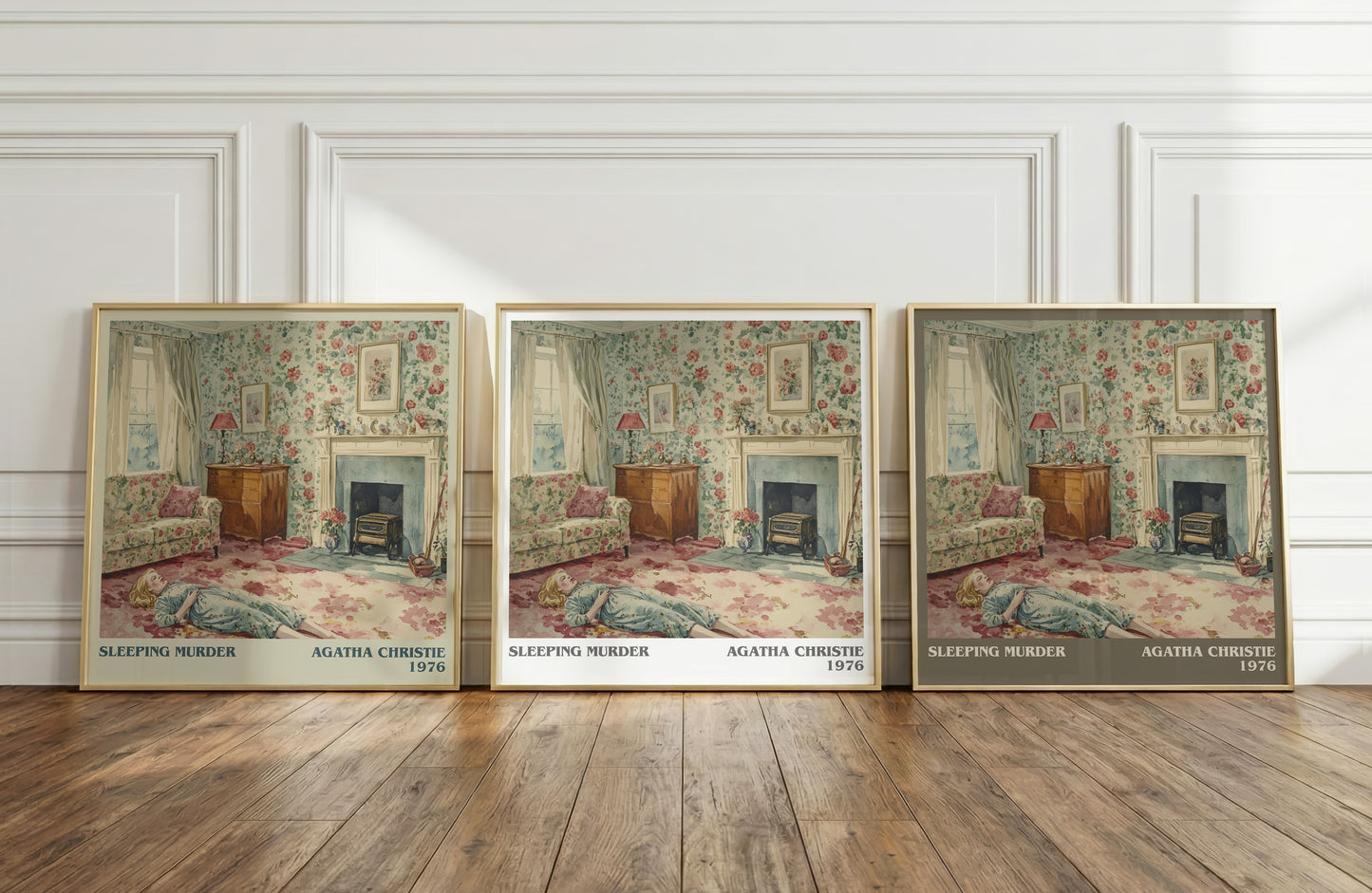 Sleeping Murder literary print framed by window – literary home decor
