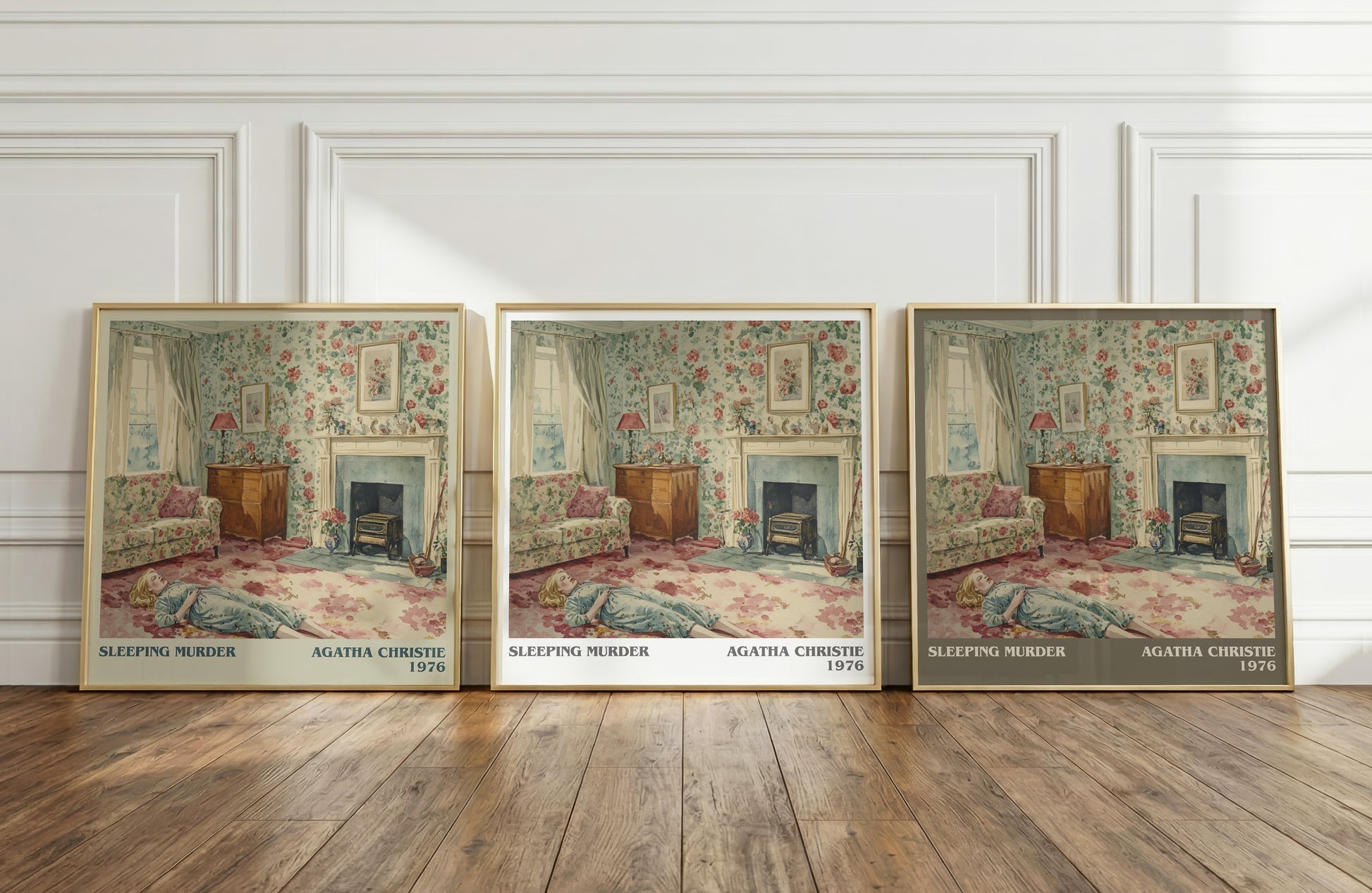 Sleeping Murder literary print framed by window – literary home decor