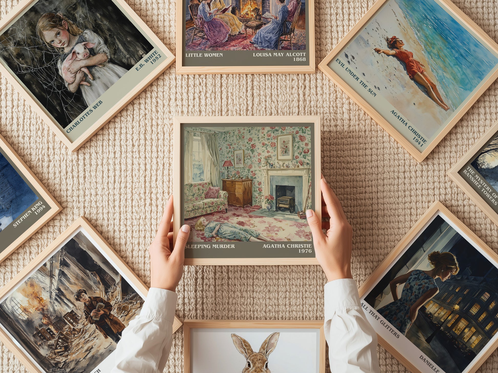 Sleeping Murder literary print on bookshelf – Agatha Christie fan gift