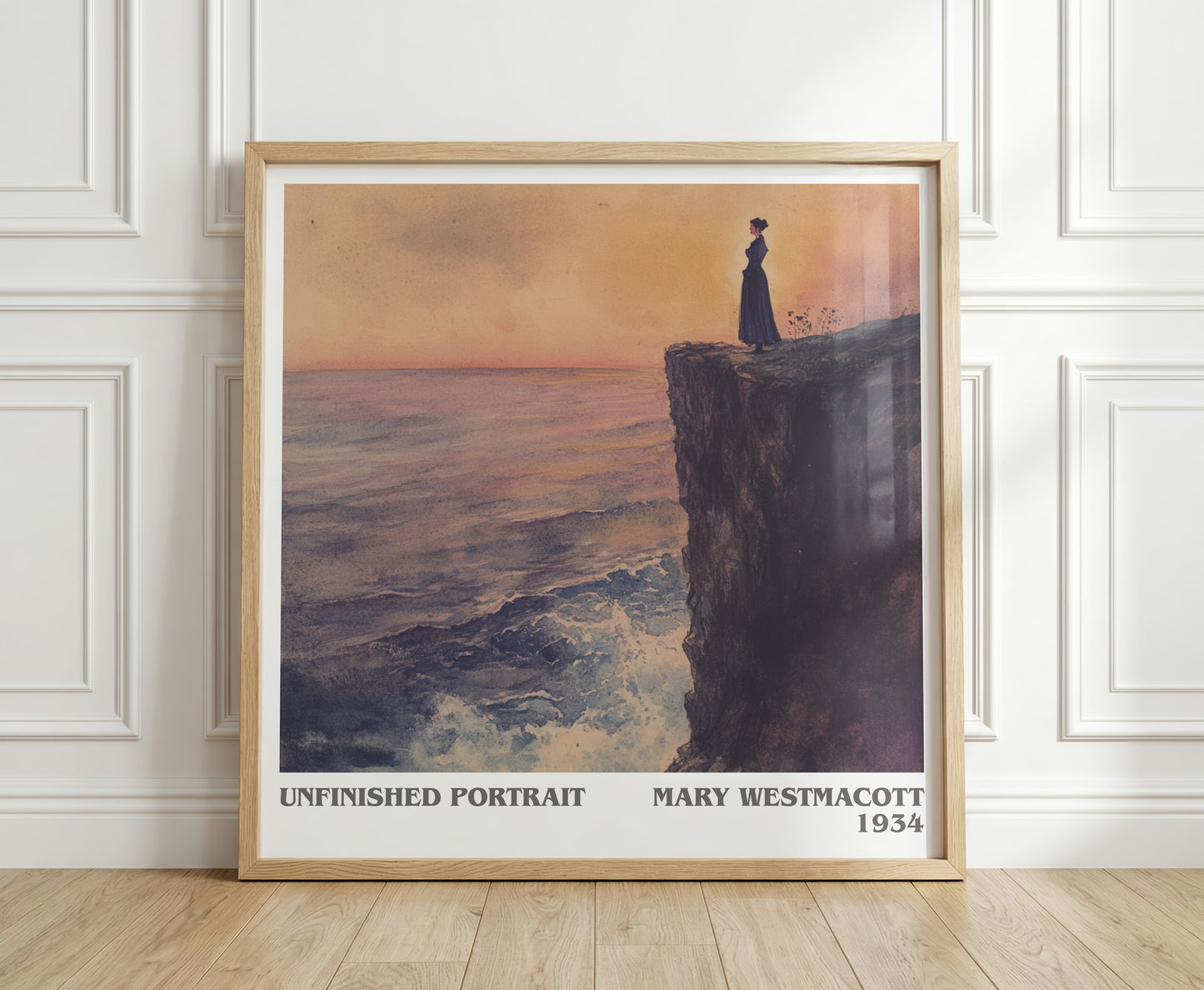 Unfinished Portrait literary print in frame leaning in hallway – romance wall art